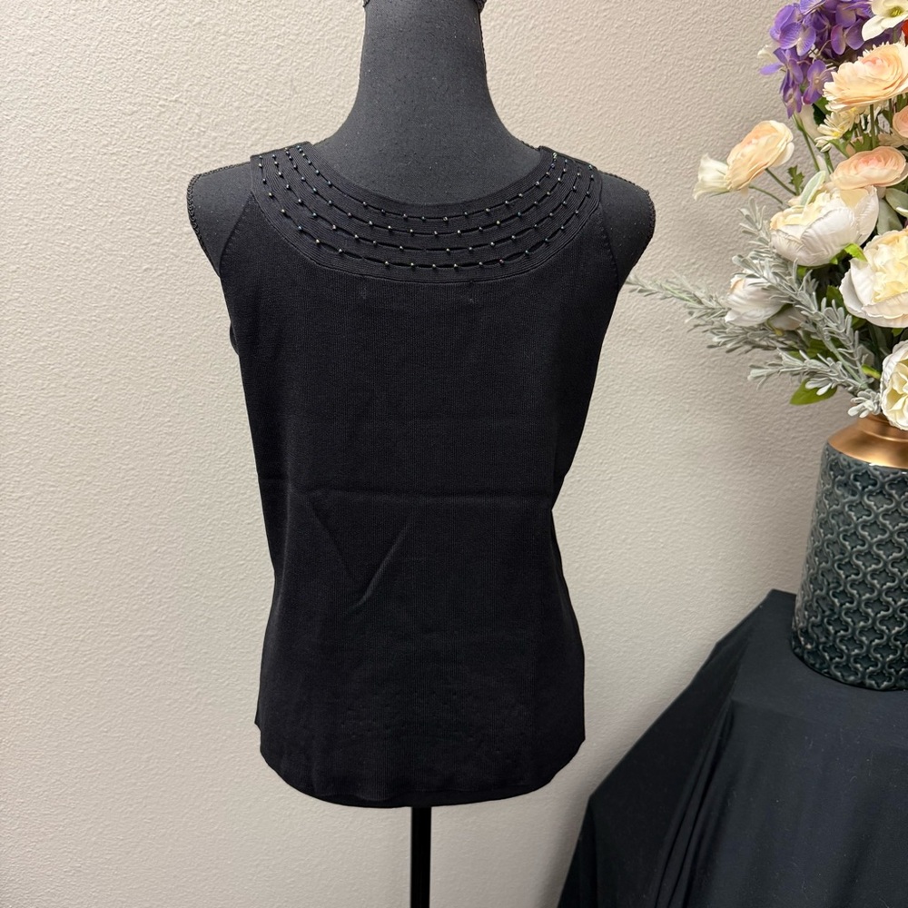 Rebecca Thomas Black Beaded Scoop Neck Knit Tank Top L Classic Chic - Picture 4 of 9